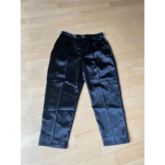 French Connection BNWT sz 10 pant "Adaline Satin Trousers" black women pleated - Picture 2 of 10